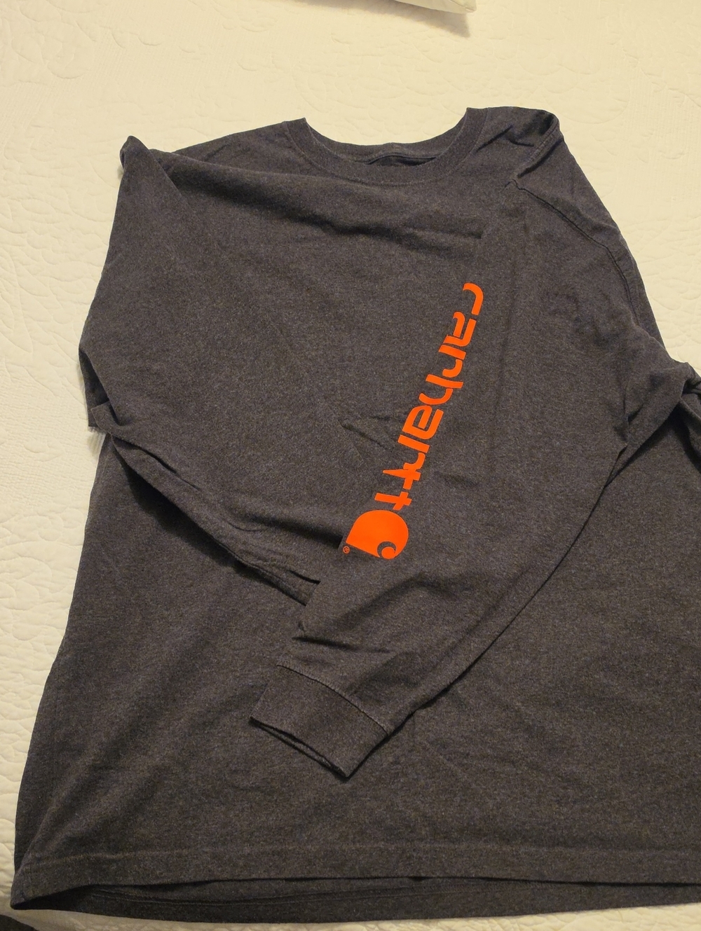Carhartt Dark Gray Long Sleeve Tee with Orange Sleeve Logo